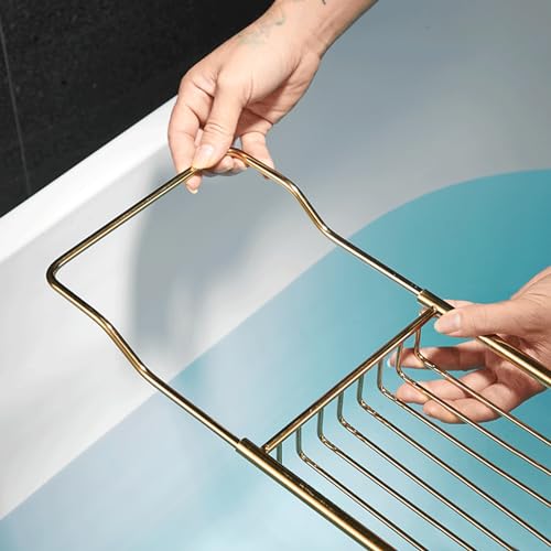 Stainless Steel Bathtub Caddy Tray, Expandable Bath Tub Tray Table, Adjustable Bathroom Tray, Bath Organizer Tub Shelf,Black,26.8~35.4in