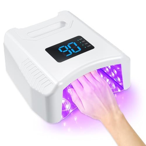 Cordless UV LED Nail Lamp 80W 52LEDs Gel Nail Polish Dryer Quick Drying Fingernail Toenail Curing Lamp 4 Timer Settings with Auto Sensor Digital Display Screen Nail Art Salon Tool