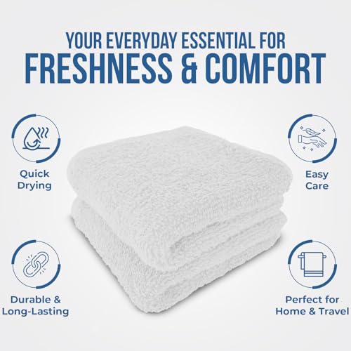 DAN RIVER 100% Cotton Wash Cloths 24 Pack [12x12] Soft & Absorbent wash Clothes, Gym, Hotels & Spa Perfect for Everyday Use Fingertip Towels, White