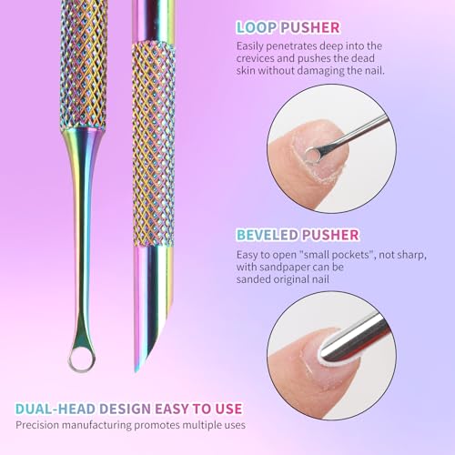 Pre-Treatment Cuticle Pusher, ASTONFOG Dual Ended Cuticle Remover Russian Prep Nail Pushers 100/180 Grit Sandpaper Sheets for Fingernails Toenails Manicure Pedicure Nail Art Care Tools