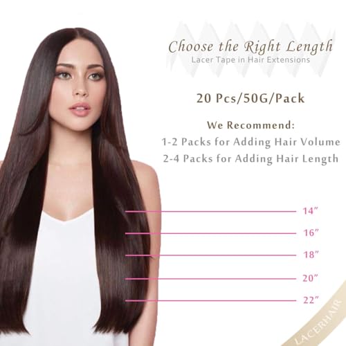 Lacer Hair Extension Tape In Extensions Human Hair Invisible Skin Weft Hair Extensions Dark Brown To Chestnut Brown Highlight Color Hair Extensions Tape In Real Human Hair Silky Straight 100G 24inch