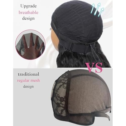 VITALITY Headband Wig Human Hair 24 Inch Italian Wavy Headband Wig 180% None Lace Front Wig With Drawstring Wigs Curly Machine Made Wigs Glueless Wigs for Black Women Natural Black
