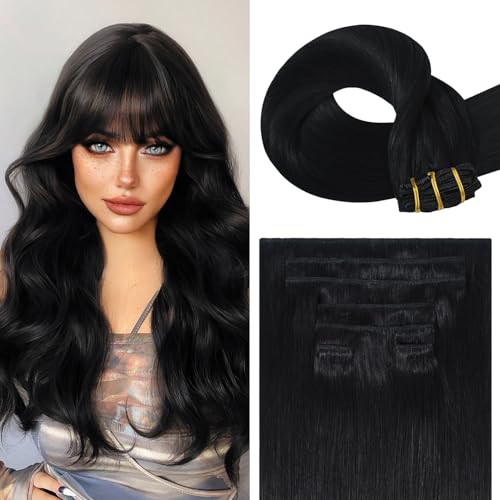 Black Clip in Hair Extensions Real Human Hair 22 Inches 115g #1 Human Hair Extensions Clip ins for Women Silky Natural Straight Clip Ins Soft 7pcs