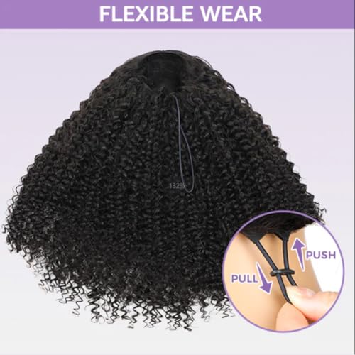 20 inch Curly Half Wig Human Hair for Black Women,Kinky Curly Half Wigs Human Hair,Seamless Flip Over All Hairstyles In One Headband Wig with Drawstring,Wear and Go Wigs for Black Women 200% Density
