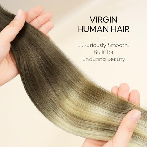 HOTBANANA Invisi Edge Tape in Hair Extensions Human Hair, 24inch 50g 20pcs Ombre Walnut Brown to Ash Brown and Bleach Invisible Tape in Extensions Straight Seamless Real Remy Hair Injected
