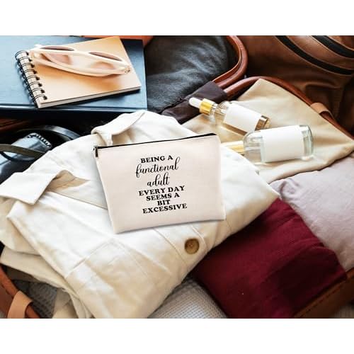 kdqua Funny Adult Humor Gifts for Women Makeup Bag, Being a Functional Adult Everyday Seems a Bit Excessive Linen Cosmetic Bag Zipper Pouch Travel Toiletry Bag, Gifts for Women Girls Sister Sisters