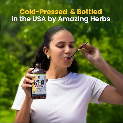 Amazing Herbs Premium Black Seed Oil - Cold Pressed Nigella Sativa Aids in Digestive Health, Immune Support, Brain Function, Joint Mobility, Gluten Free, Non GMO - 32 Fl Oz