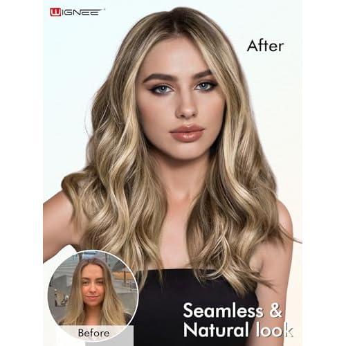WIGNEE OVO Butterfly Hair Extensions Real Human Hair Blonde Ombre 18 Inch Seamless Invisible Glueless Salon Quality with Micro Beads Add Volume & Length for White Women(9A/60)