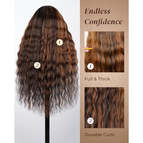 Arabella Highlight Wear and Go Glueless Wigs Human Hair Pre Plucked Pre Cut Water Wave Omber 1B30 5x6 HD Lace Closure Bye Bye Knots Curly Wave Wig for Women Beginner Friendly 20 inch