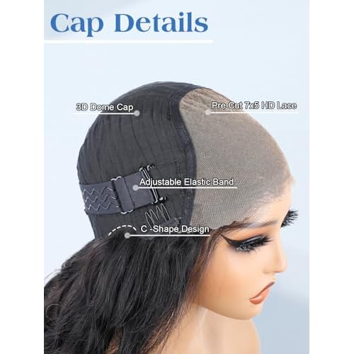 22 Inch Side Part Body Wave 7X5 Wear and Go Glueless Wigs Human Hair Pre Plucked Pre Cut Pre Bleached Knots HD Lace Front Wigs for Black Women Glueless Wig 180% Density