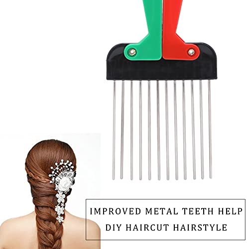 Metal Afro Pick, Portable Foldable Beard Pick for Men and Women Hair Styling Arranging Wigs and Braids