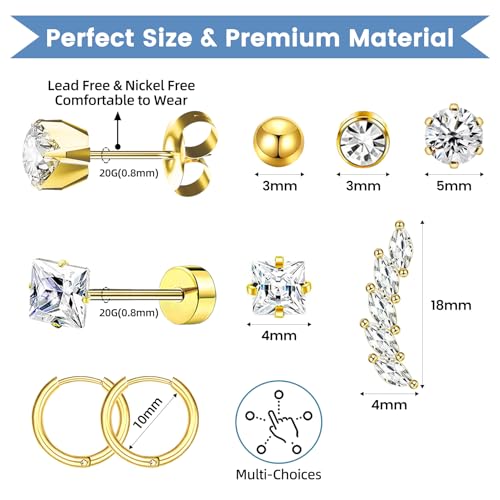 24 Pcs Ear Piercing Kit Ear Disposable Piercing Gun Kit Includes 6 Pcs Self Piercing Gun 12 Pcs Cubic Zirconia Earrings Stud Hoop Earrings 6 Cleaning Pads Easy to Use Ear Piercer Kit Tool