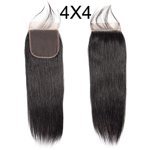 4X4 hd Lace Closure Human Hair Free Part Straight Brazilian Virgin Hair 4X4 HD Transparent Lace Closure Pre Plucked With Baby Hair Natural Color 130% Density 12 Inch Human Hair Closure for Black Women