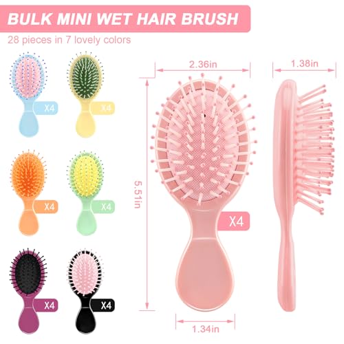 HOFASON 28 Piece Bulk Mini Wet Hair Brush, Women Bridesmaid Gift Toddler Girls Gifts, Women Small Travel Detangling Brushes Set, Teen Girl Party Favors, Stocking Stuffers, Teens Girls Stuff, 7 Colors