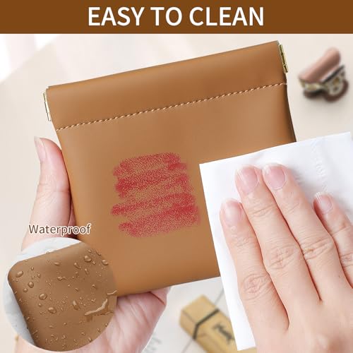 2 Pcs Small Makeup Bag for Purse, Upgrade Organosilicone Mini Makeup Pouch for Women with Snap Closure Clamp, Portable Small Cosmetic Bag Travel Storage Pouch for Coin Lipstick (Black + Brown)