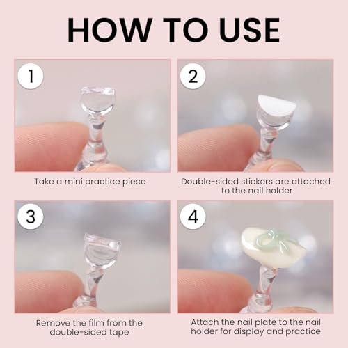 ESUOHYM Nail Stand For Press On Acrylic Strong Magnetic Nail Holder Kit For Painting Nails Tip Arts Display With 200PCS Double-Sided Tape And 1 Heart Shaped Acrylic Magnetic Presson Stands Nail Art Supplies