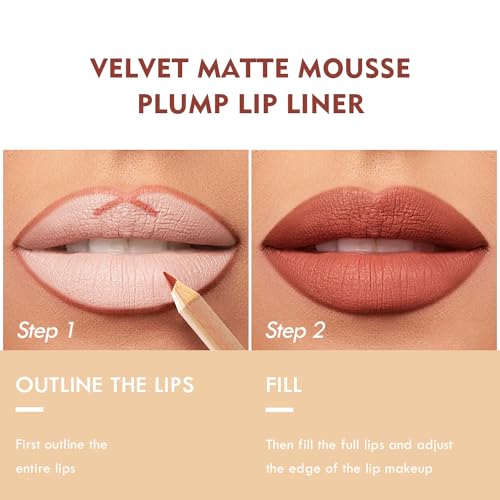 Lip Liner Set, 12Pcs Pure Natural Oak Brown Pink Red Series Lip Liners, Smooth and High Pigmented Lip Makeup Pencil