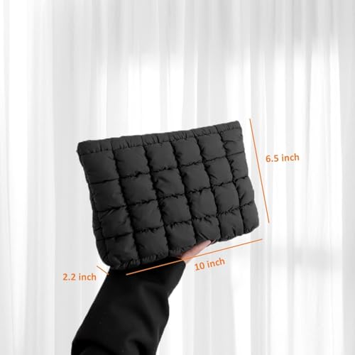 Puffy Quilted Makeup Bag for Women, Cosmetic Bag, Travel Toiletry Organizer Pouch Clutch (black)