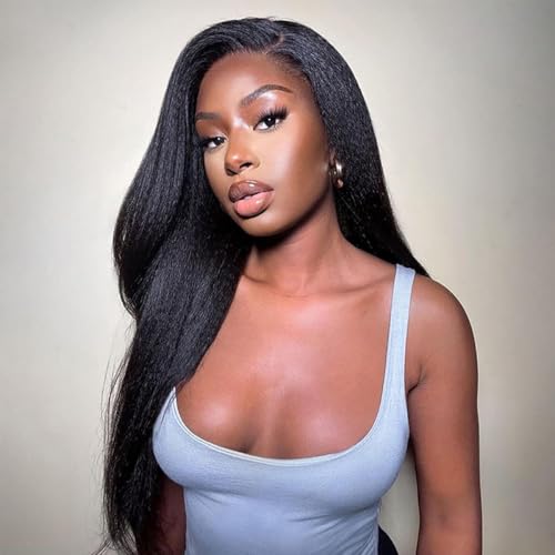 Kinky Straight V Part Wig Human Hair Upgrade Glueless Wigs 100% Real Human Hair U part Half Wigs With Clip in V Part Wig Glueless With Drawstring Kinky Straight Human Hair Beginner Friendly 20 Inch