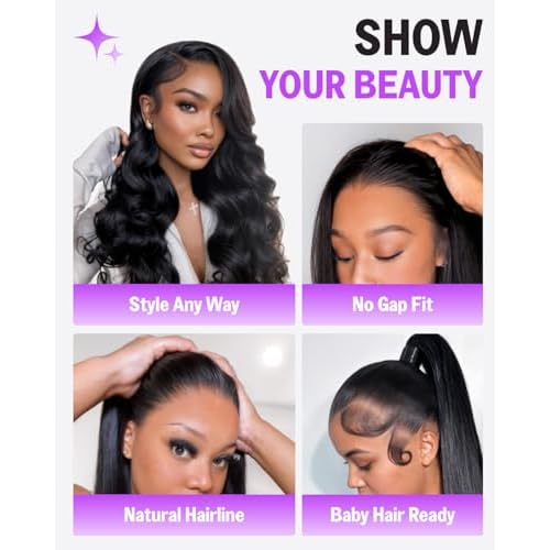 Glueless 13x6 Lace Front Wigs Human Hair 220% Density Straight Wigs Human Hair Ear-to-Ear HD Lace Frontal Pre Plucked Pre Cut Bleached Drawstring Wig 20 Inch