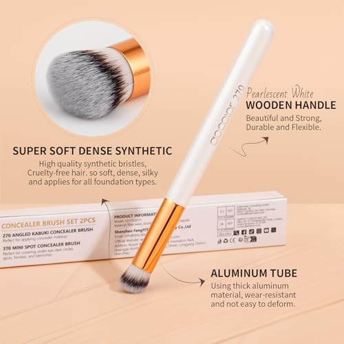 docolor Concealer Brush, 2PCS Angled Concealer Brushes Under Eye Mini Angled Flat Top Kabuki Nose Contour Brush for Concealing Blending Setting