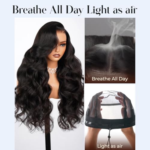 30 inch Body Wave Lace Front Wigs Human Hair 200% Density Pull Go 13x6 HD Transparent Glueless Human Hair Wig for Women Pre Plucked Pre Cut Bleached Knots with Baby Hair