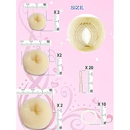 Hair Bun Maker (37 Count, 3.5 inches Large, 3 inches Medium, 2 inches Small, Beige), Hair Doughnut Shaper for Girl