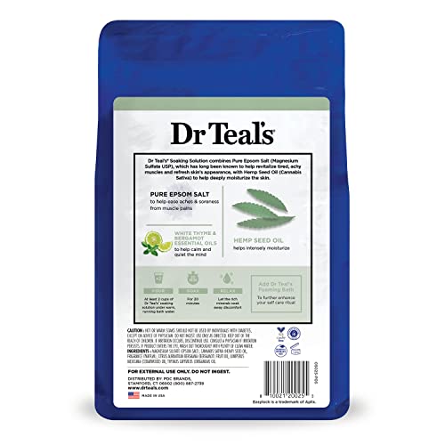 Dr Teal's Pure Epsom Salt, Cannabis Sativa Hemp Seed Oil, 3 lb (Pack of 4)