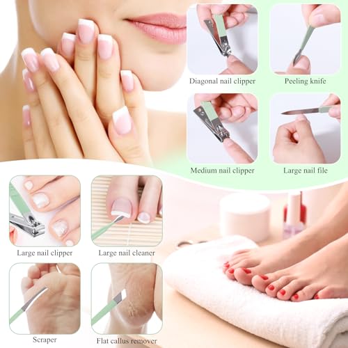 Manicure Set Pedicure Kit Nail Clippers Set Fingernail Clipper Set Ingrown Toenail Nail Kit Scissor Nail Trimmer Kit 18 Pieces Women and Men¡¯s Care Grooming Tools with Fine Case (Tea Green_18 Pieces)