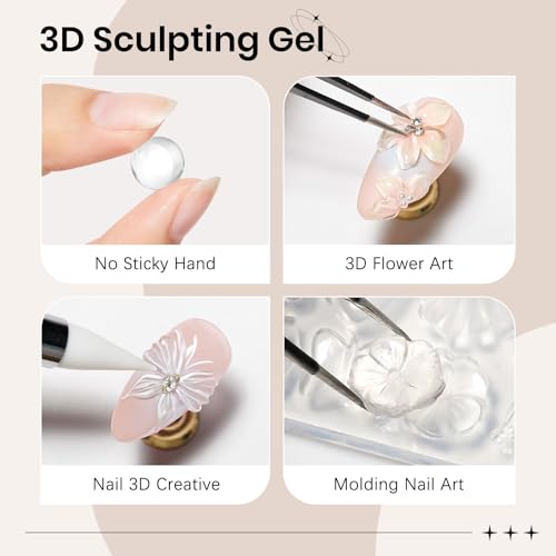 3D Gel for Nail Art, Clear Sculpting Solid Hard Gel for Nails Non-Sticky for Carving Building Extension with Nail Art Pen Home DIY Manicure