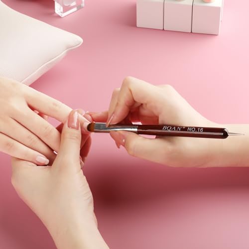 BQAN French Tip Brush Acrylic Nail Brush French Tip Clean up Brush 2 Way Nail Art Brushes with Dotting Tool for Nails Art Design Salon & Home Use (16#)
