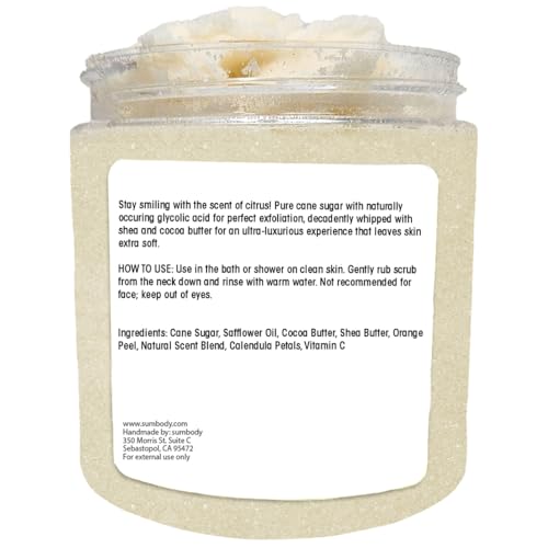 Sumbody USA Citrus Shea Sugar Body Scrub Vitamin C (9oz) Moisturizing Exfoliating Body Foot Hand Scrub Hydrating Nourishing Bath Essential Scrubs Women Teens Gift Self Care Vegan