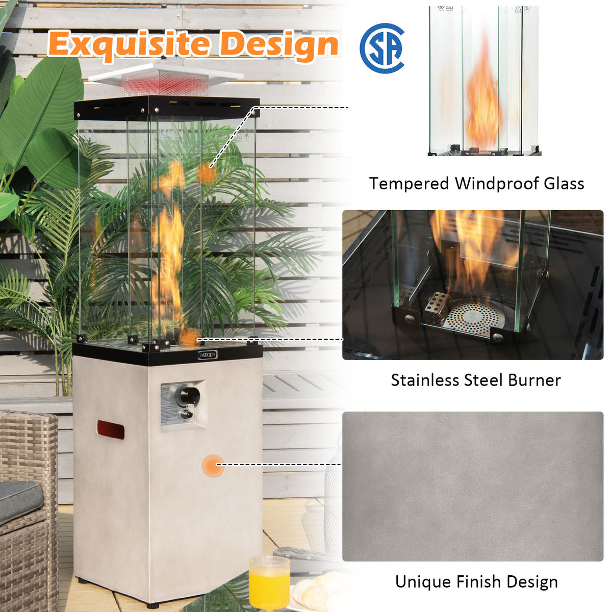41,000 BTU Propane Patio Heater with Metal Hood - Gray, 13ft