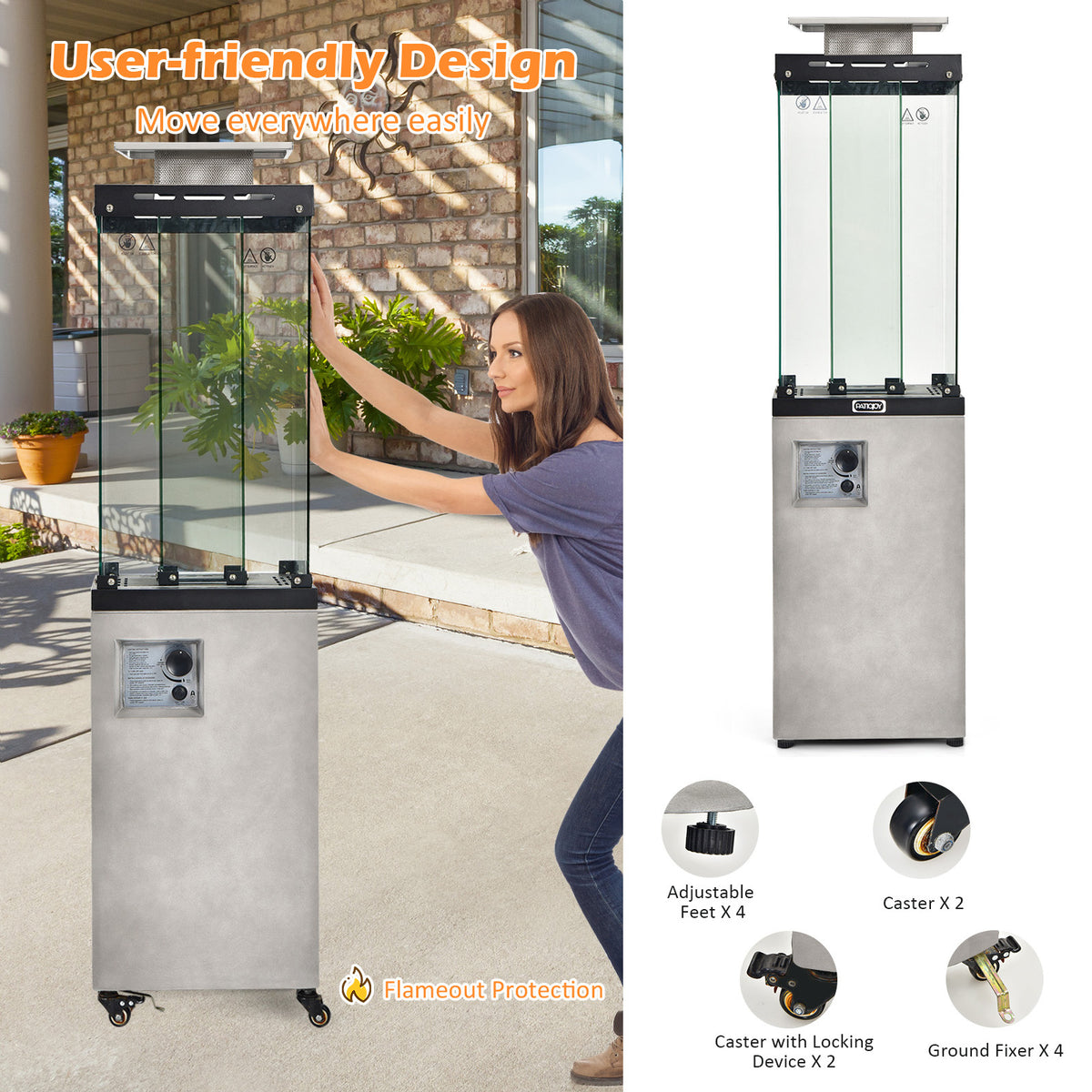 41,000 BTU Propane Patio Heater with Metal Hood - Gray, 13ft