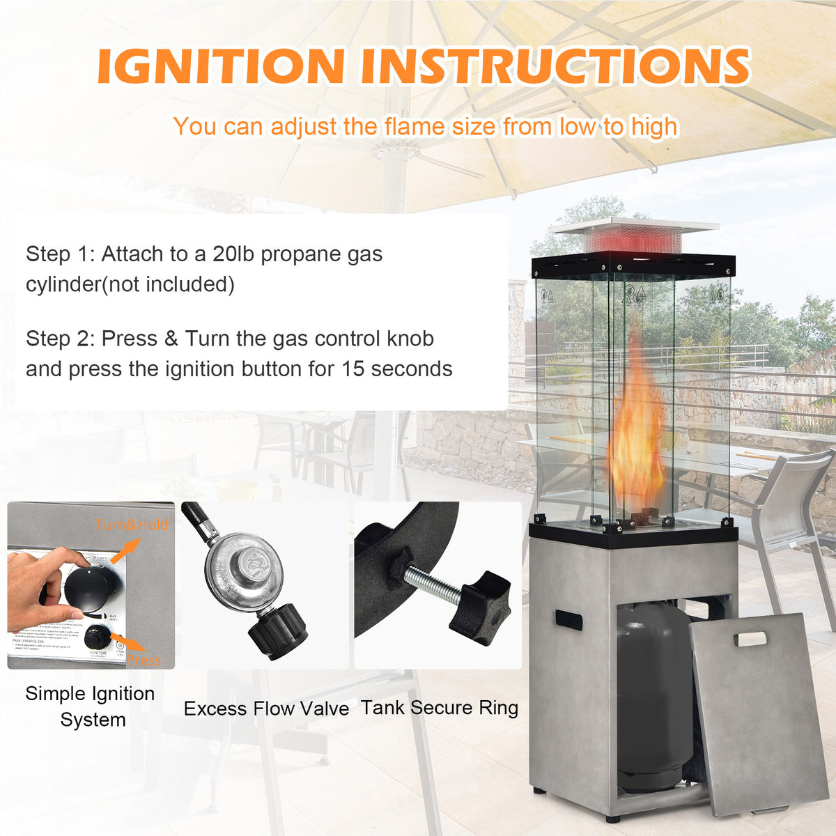 41,000 BTU Propane Patio Heater with Metal Hood - Gray, 13ft
