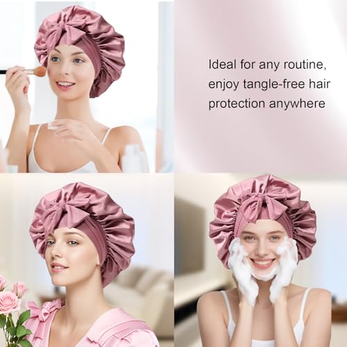 Silk Bonnet for Women, Satin Bonnet for Sleeping, Large Sleep Cap with Elastic Tie Band for Curly Hair