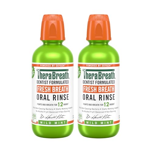 TheraBreath Fresh Breath Mouthwash, Mild Mint Flavor, Alcohol-Free, 16 Fl Oz (2-Pack)