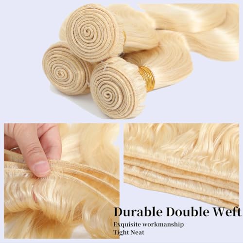 613 Bundles Human Hair 20 22 24 Inch Blonde Body Wave Bundles 100% Unprocessed 16A Brazilian Virgin Hair 3 Bundles Human Hair Body Wave Hair Extensions for Women can be Dyed Bleached