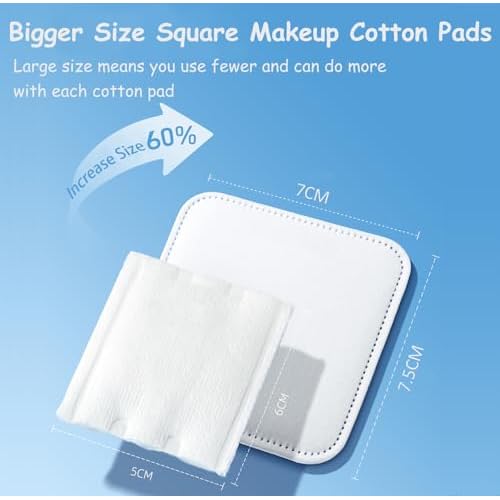 Square Cotton Pads 150 Counts Lager Size 100% Cotton Makeup Remove Pads Not to Shed or Fall Apart Face Cotton Pads Triple-Layer Design for Daily Skin Care,Lint-Free,7X7.5CM