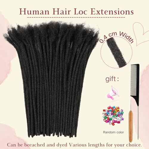 Loc Extensions Human Hair 0.4cm Thickness 8inch 100strands Dreadlock Extensions 100% Handmade Permanent Dreadlock Extensions for Man/Wome Can Be Dyed and Curled (Natual Black)