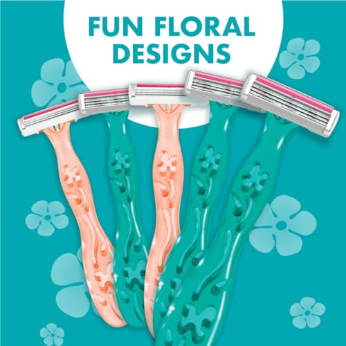 BIC Soleil 3 Simply Women's Disposable 3 Blade Razors, Moisture Strip and Floral Handles, 5-Pack
