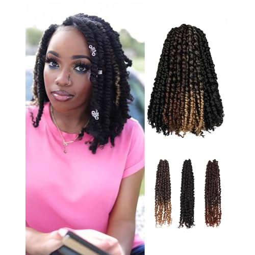 14 Inch 8 Packs Passion Twist Crochet Hair Pre looped-Mixed Color Combo Pack(6 packs 1B+ 1 pack T1B/27+1 pack T1B/30)Pre-twisted Pre Looped Soft & Bouncy Synthetic Braided Hair Extensions (1B+T27+T30)