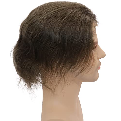 Mens Toupee European Human hair Replacement for Men Hairpiece Swiss Lace Front 0.08mm Thin Skin PU All V-looped Man Wigs 10x8inch #7 Lightest Brown Color