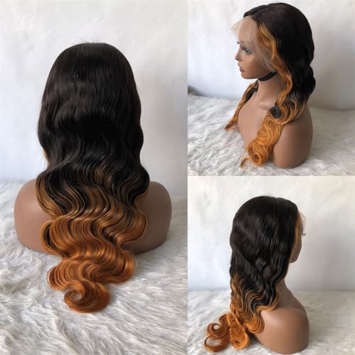 NICY 360 Transparent Lace Body Wave Wig Remy Human Hair Updo Pre Plucked Glueless Frontal Wigs Hair Extrenstion with Baby Hair (30 highlight wave, 20inch)