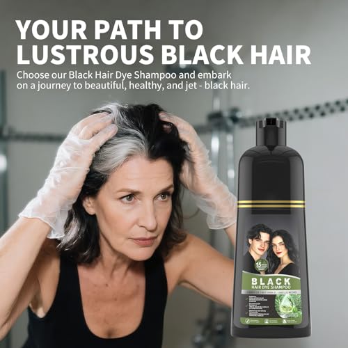 gowwim Black Hair Dye Shampoo, Natural Plant-Based Semi Permanent Hair Color Shampoo for Instant Grey Coverage Touch up for Women & Men Long-Lasting 500ml