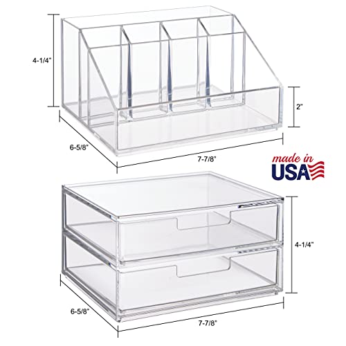STORi Chloe Stackable Makeup Holder & Drawer Organizer Set, Clear, BPA-Free Plastic, Made in USA, Organize Brushes, Cosmetics & Beauty Essentials