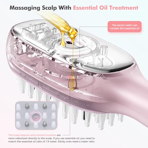 Smedz 5-in-1Scalp Massager Hair Growth Nano Mist Hair Oil Applicator Brush with Cooling Vibration & Hydrating Design, Red & Blue Ambient Light for at-Home SPA Relaxation