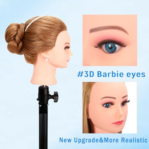 Mannequin Head with Hair for Braiding, Cosmetology Training, Hairstyling Practice - Realistic Doll Head for Beginners & Professionals