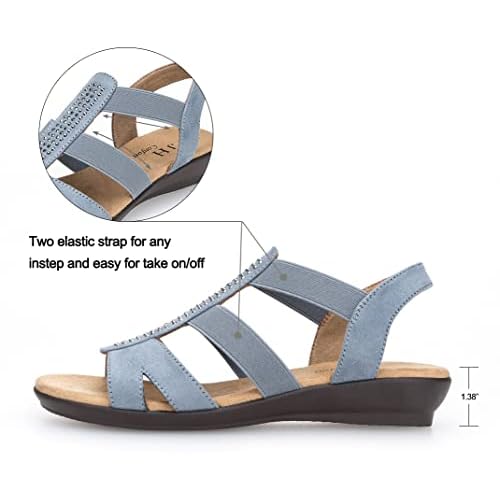 VJH confort Women's Comfort Flat Sandals Summer,with Rhinestone Open Toe Elastic Slip On Slingback Casual Walking Low Heele Sandals