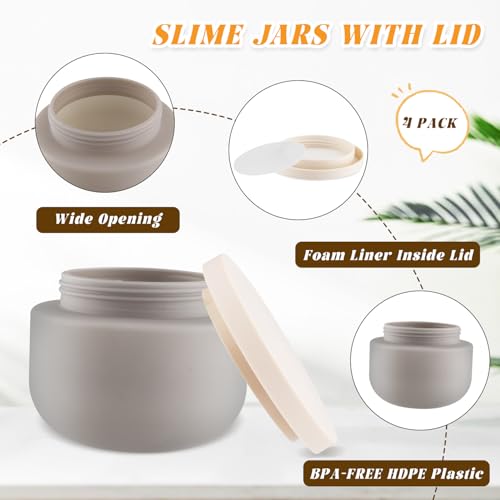 4 Pack 8 OZ Plastic Jars Round Cosmetic Container with Lids,Wide Mouth Soft Slime Jars for Lotion,Hand Cream,Ointments,Makeup,Body Butter,Rhinestone,Samples Pot Travel Make Up Storage (Grey)